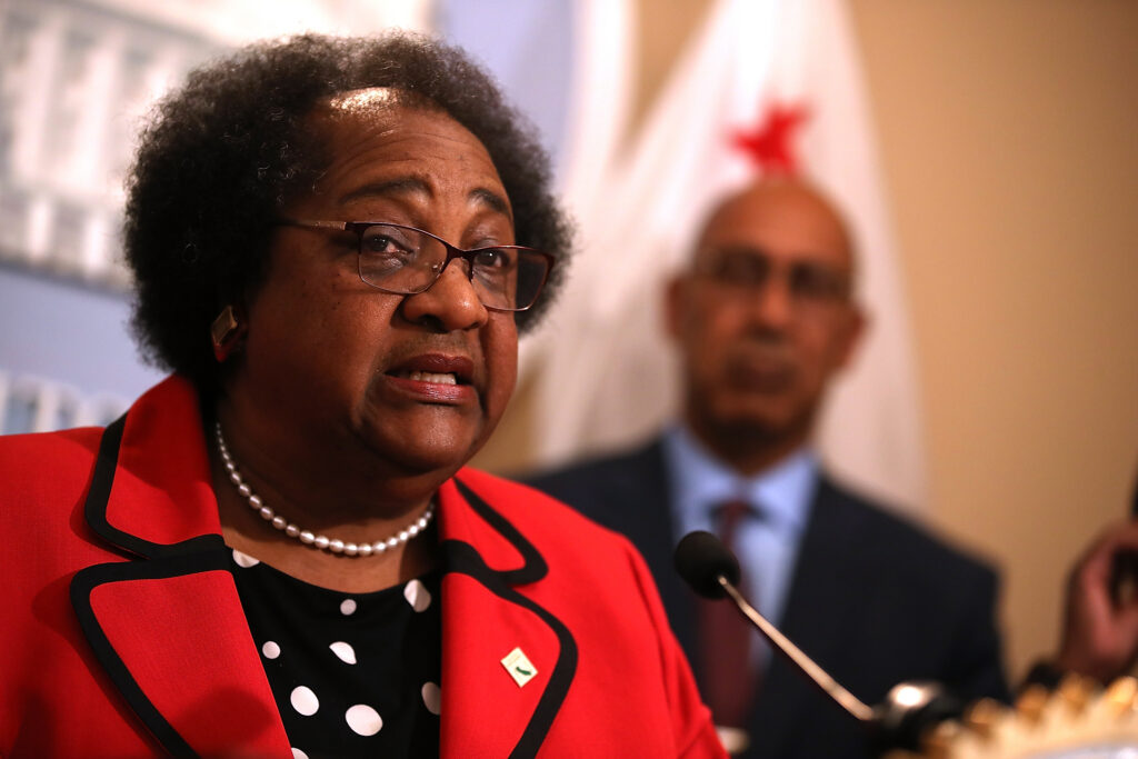 Then-California State Assemblymember Shirley Weber speaks during a news conference on April 3, 2018 in Sacramento, California. (Photo by Justin Sullivan/Getty Images)